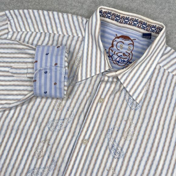 Robert Graham Other - Robert Graham Shirt Mens XL‎ Paisley Striped Flip Cuff Collar Dollar Sign Eyes